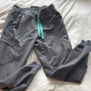 Graphite figs small joggers with Teal Drawstring